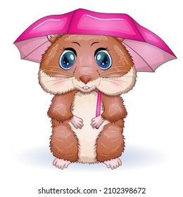 Cute hamster with umbrella, autumn is coming, hamsters cartoon characters, funny animal character