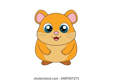 Cute Hamster Vector Illustration - Cartoon Line Art Clipart Design