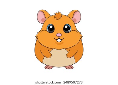 Cute Hamster Vector Illustration - Cartoon Line Art Clipart Design