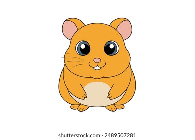 Cute Hamster Vector Illustration - Cartoon Line Art Clipart Design