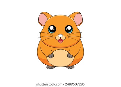 Cute Hamster Vector Illustration - Cartoon Line Art Clipart Design