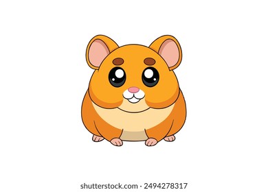 Cute Hamster Vector Illustration - Cartoon Line Art Clipart Design