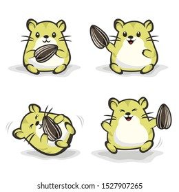 Cute Hamster vector set holding sun flower seed 