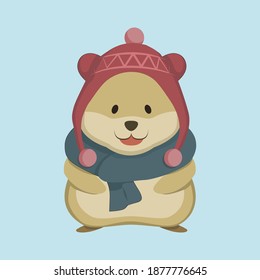 Cute hamster wearing winter clothes icon vector illustration for prints, merchandise.