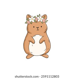 Cute hamster with wreath of flowers spring vector illustration