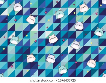 Cute Hamsters Seamless Pattern, with checkered pattern background