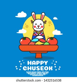 cute hanbok rabbit cartoon vector.happy chuseok day.korea festival