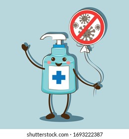 cute hand antiseptic. vector illustration of stop virus