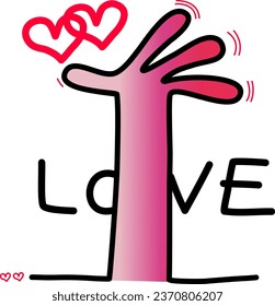 Cute hand cartoon, valentine concept, love and happy sign, line drawn art cartoon