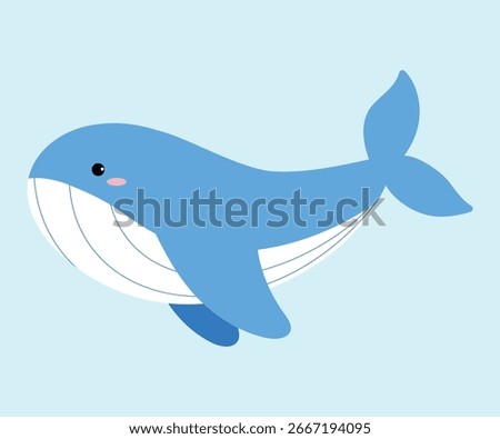 Cute Hand Draw Blue Whale Character, Sea Life While Swimming, Big Whale Underwater Character Flat Design, Aquatic Giant Whale illustration