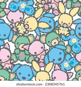Cute Hand Ziehe Bonbons Teddy Animals Cartoon Hintergrund Muster Nahtlos