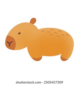 Cute hand draw capybara isolated on white background.Childish,kids print. Vector illustration. Cartoon characters.Flat style with mesh gradient.Brown color.For wrapping and wallpaper.