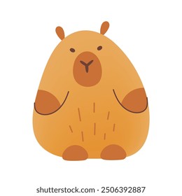 Cute hand draw capybara isolated on white background.Childish,kids print. Vector illustration. Cartoon characters.Flat style with mesh gradient.Brown color.