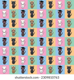 Cute Hand Draw Cats Cartoon Vector Background Pattern Seamless