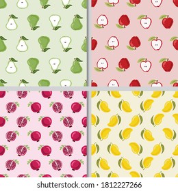 cute hand draw colorful fruit pear apple pomegranate and mango seamless pattern collection