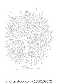 Cute hand draw coloring page with brave girl. Feminist zen art vector illustration for colouring pages with fighting girl and words she has a fire in her soul. Brave fighting girl coloring page