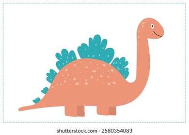 Cute hand draw  dinosaur with blue spikes.  Adorable prehistoric animal illustration for kids' decor and posters