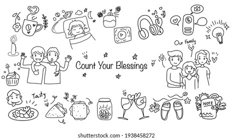 cute hand draw doodle cartoon in concept of  optimistic with word quote " Count your blessings". 