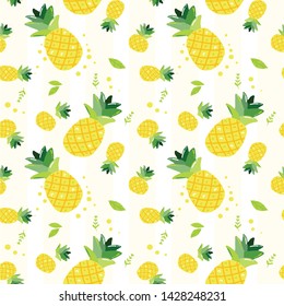 cute hand draw doodle  summer pineapple fruits pattern seamless backgroun 