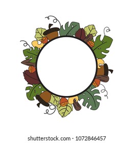 Cute hand draw floral circle frame banner template.