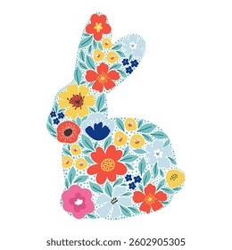 Cute hand draw floral easter bunny illustration