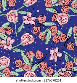 Cute Hand Draw Flowers Backgound Pattern Seamless