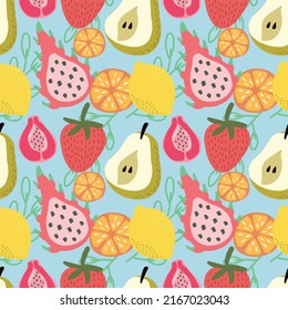cute hand draw fruits seamless pattern colorful fruits