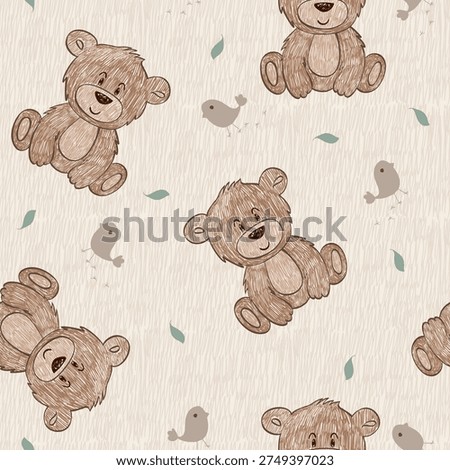 Cute hand draw seamless pattern with cartoon bear. Kids textile, baby fabric.