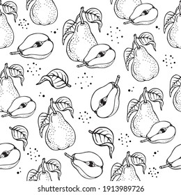 Cute hand draw sketch seamless pattern with pears motif can be used in textiles, for book design, website background and greeting card. Doodle art for simple design.