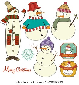 Cute hand draw snowmen collection isolated on white background