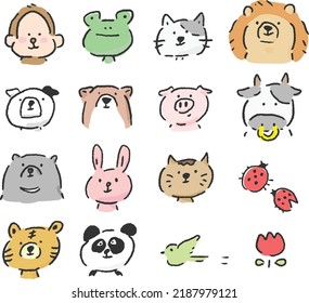 Dibujar a mano a mano con el paquete de animales Icono Conjunto aislado en un fondo blanco.