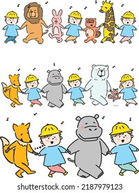 Cute hand drawing animal bundle Icon Set isolated on a white background.