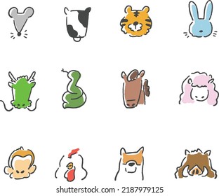 Dibujar a mano a mano con el paquete de animales Icono Conjunto aislado en un fondo blanco.
