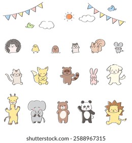 Cute hand drawing animal illustration set 
