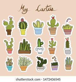 Cute hand drawing cactus sticker