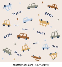 Cute Hand Drawing Cars Pattern in Natural Colors