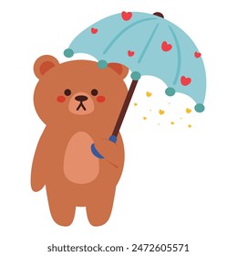 lindo dibujo a mano oso de dibujos animados usando un paraguas. lindo animal sticker, garabato