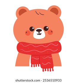 cute hand drawing cartoon bear wearing red scarf. cute bear drawing for winter sticker, winter animal