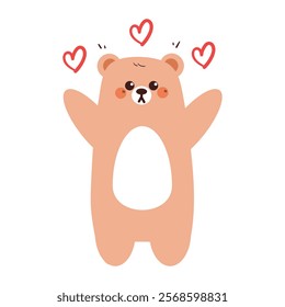 cute hand drawing cartoon bear with hearts. cute bear drawing for sticker, icon