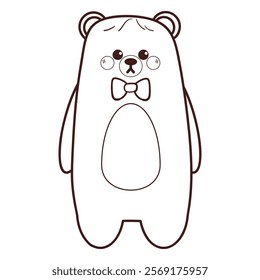 cute hand drawing cartoon bear wearing bow tie coloring page illustration