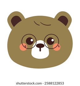 cute hand drawing cartoon bear head wearing glasses. cute bear drawing for animal sticker, icon