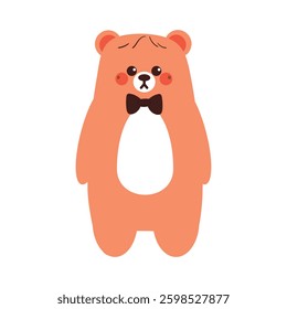 cute hand drawing cartoon bear with black bow tie. cute bear drawing for animal sticker, icon