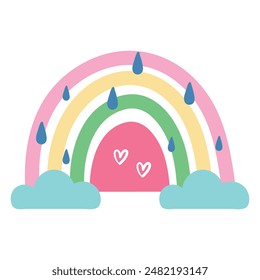 cute hand drawing cartoon boho rainbow. cute sky element doodle sticker