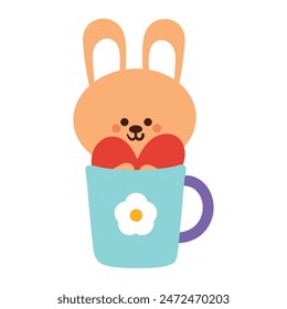 cute hand drawing cartoon bunny holding a heart. cute animal cartoon. doodle sticker