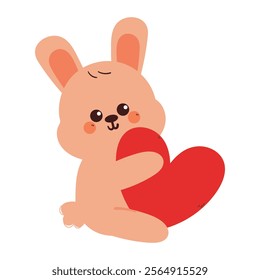 cute hand drawing cartoon bunny holding red heart. cute animal drawing for valentine sticker and icon