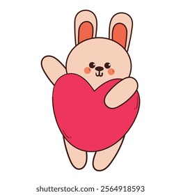 cute hand drawing cartoon bunny holding red heart. cute animal drawing for valentine sticker and icon