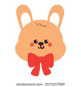 cute hand drawing cartoon bunny red bow. cute animal drawing for sticker and icon