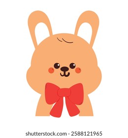 cute hand drawing cartoon bunny with big red bow. cute animal drawing for sticker and icon