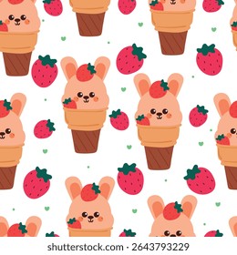 cute hand drawing cartoon bunny inside ice cream cone seamless pattern. cute animal pattern in white background for gift warp paper and wallpaper
