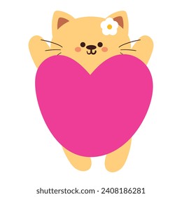 una mano linda dibujando a un gato con un globo de corazón rosado. papel pintado lindo de animal, fondo animal y doodle animal
